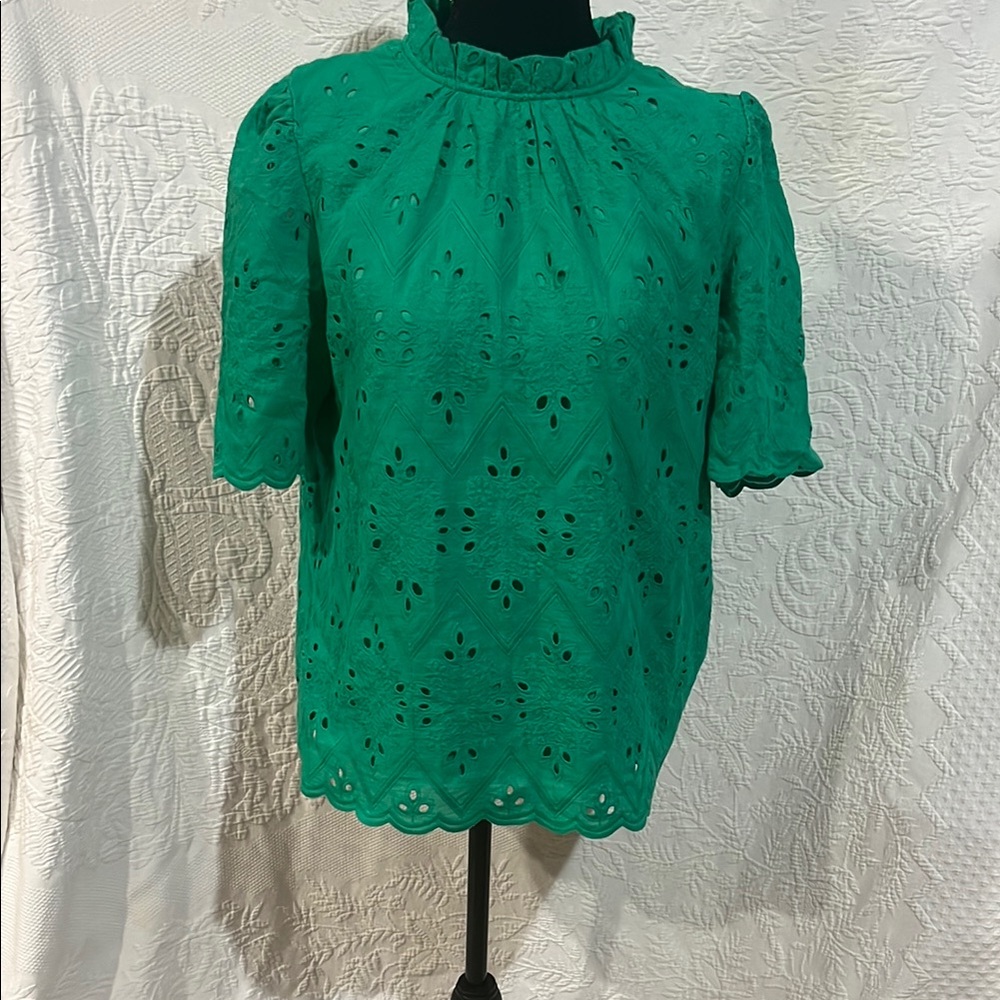 Pretty Garden Eyelet‎ Blouse with Mandarin Collar, size medium